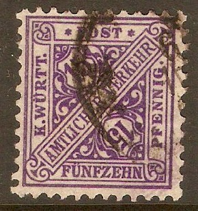 Wurttemberg 1906 15pf Purple - Official Stamp. SGO188.