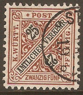 Wurttemberg 1906 25pf Black and brown - Official stamp. SGO192.