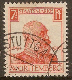 Wurttemberg 1916 7pf Orange-red - Official Stamp. SGO210.