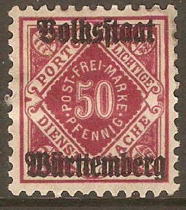 Wurttemberg 1919 50pf Deep maroon - Municipal Stamp. SGM231.