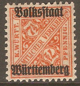 Wurttemberg 1919 7pf Orange - Official stamp. SGO235.