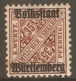 Wurttemberg 1919 35pf Red-brown - Official stamp. SGO241.