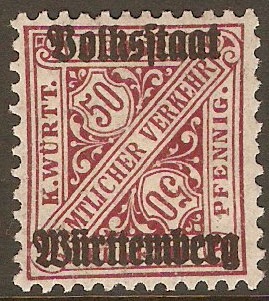 Wurttemberg 1919 50pf Deep maroon - Official stamp. SGO243.