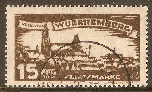 Wurttemberg 1920 15pf Brown - Official stamp. SGO252.