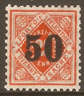 Wurttemberg 1923 50pf on 25pf Orange - Municipal Stamp. SGM299.