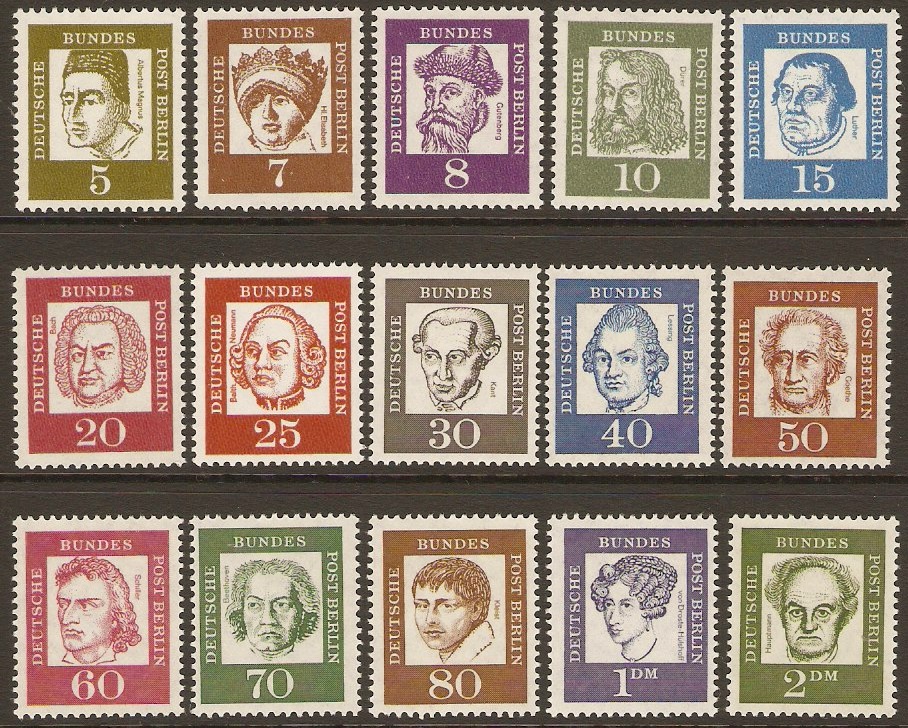 West Berlin 1961 Famous Germans Stamp Set. SGB194-SGB208.