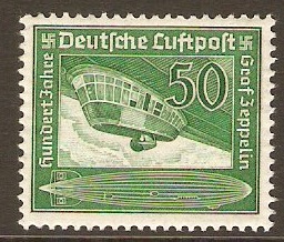 Germany 1938 50pf Green Zeppelin Stamp. SG658.