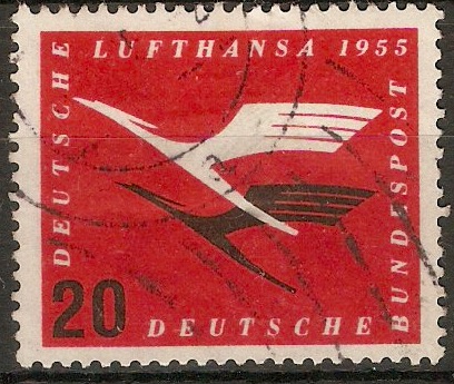 Germany 1955 20pf Scarlet and black - Lufthansa series. SG1134.