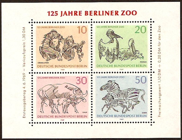 West Berlin 1969 Zoo Anniversary Sheet. SGMSB332.