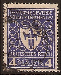 Germany 1922 4m Blue - Munich Exhib. series. SG201.