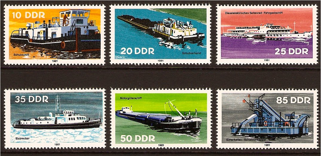 East Germany 1981 Inland Shipping Set. SGE2361-E2366.