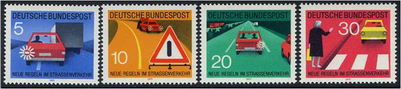 Germany 1971 Traffic Regulations Stamp Set. SG1579-SG1582.