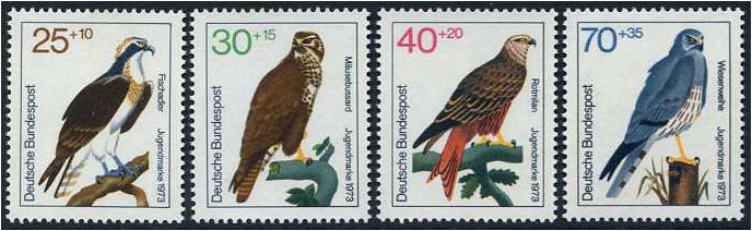 Germany 1973 Birds of Prey Set. SG1648-SG1651.