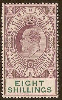 Gibraltar 1906 8s Purple and green. SG74.