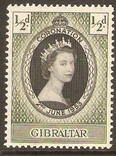 Gibraltar 1953 d Coronation Stamp. SG144.