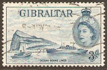 Gibraltar 1953 3d Greenish blue. SG150b.