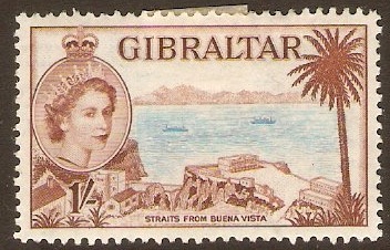 Gibraltar 1953 1s. Pale blue and red-brown. SG154.