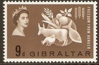 Gibraltar 1963 9d Freedom from Hunger Stamp. SG174.
