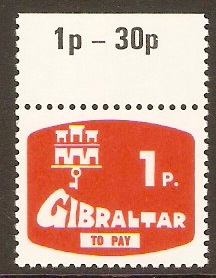 Gibraltar 1976 1p Orange Postage Due. SGD7.