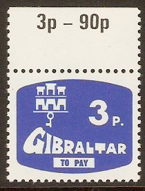 Gibraltar 1976 3p Blue Postage Due. SGD8.