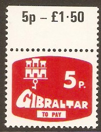 Gibraltar 1976 5p Red Postage Due. SGD9.