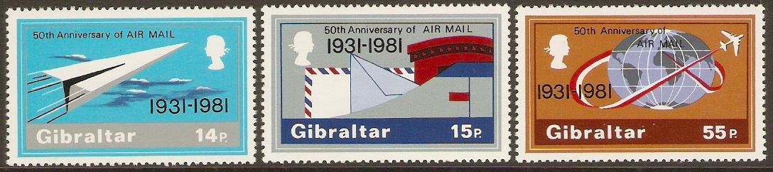 Gibraltar 1981 Airmail Service Anniversary Set. SG454-SG456.