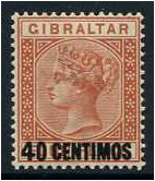 Gibraltar 1889 40c on 4d Orange-brown. SG19.