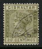 Gibraltar 1889 20c. Olive-Green. SG25.