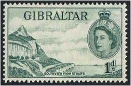 Gibraltar 1953 1d Bluish green. SG146.