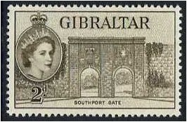 Gibraltar 1953 2d Deep olive-brown. SG148.