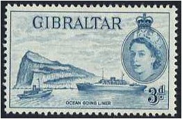 Gibraltar 1953 3d Light blue. SG150.