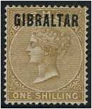 Gibraltar 1886 1s. Yellow-Brown. SG7.