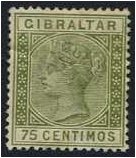 Gibraltar 1889 75c. Olive-Green. SG29.