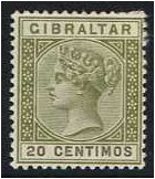 Gibraltar 1889 20c Olive-green. SG25. - Click Image to Close
