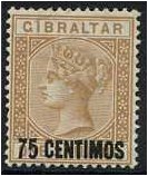 Gibraltar 1889 75c. On 1s. Bistre. SG21.