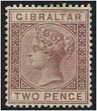 Gibraltar 1886 2d. Brown- Purple. SG10.
