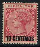 Gibraltar 1889 10c. on 1d. Rose. SG16.