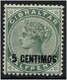 Gibraltar 1889 5c. on d. Green. SG15.