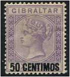 Gibraltar 1889 50c. On 6d. Bright Lilac. SG20.