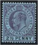 Gibraltar 1903 2d. Dull Purple and Black on Blue Paper. SG49.