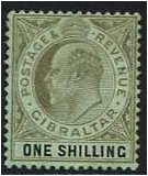 Gibraltar 1904 1s. Black on Green Paper. SG71.