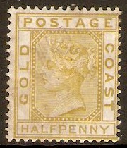Gold Coast 1876 d Olive-yellow. SG4.