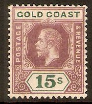 Gold Coast 1921 15s Dull purple and green. SG100.
