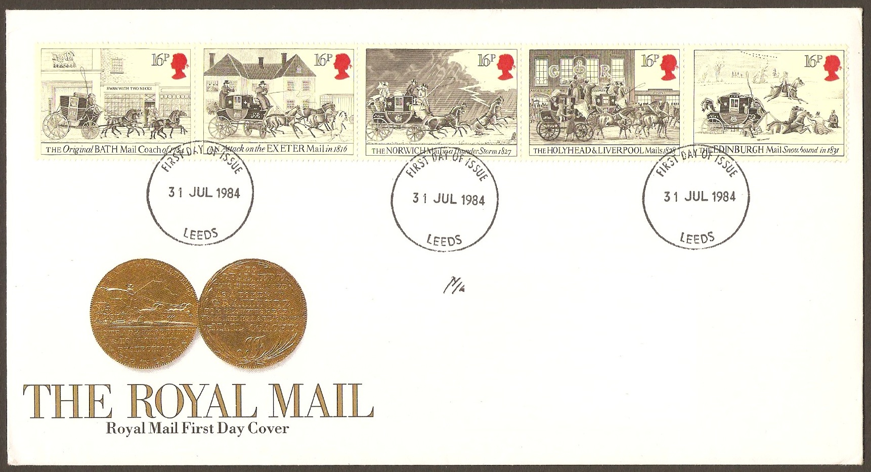 Great Britain 1984 Mail Coach Anniversary Stamps Set FDC.