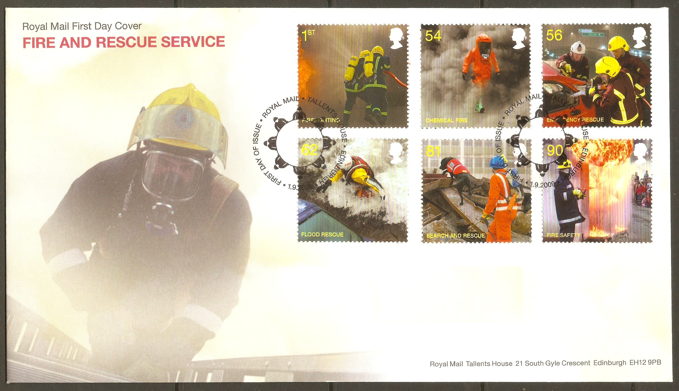Great Britain 2009 Fire & Rescue Service FDC. SG2958-SG2963.