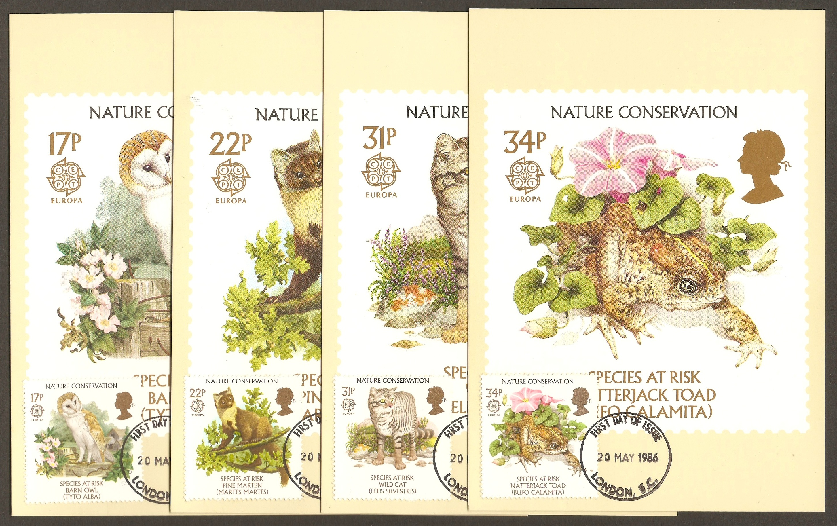 Great Britain 1986 Nature Conservation on set of 4 PHQ Cards.