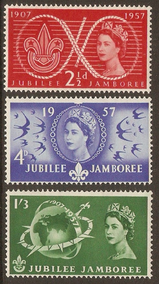 Great Britain 1957 Scout Jubilee Stamps Set. SG557-SG559.