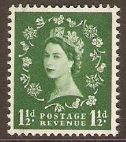 Great Britain 1957 1d Green (Graphite lined). SG563.