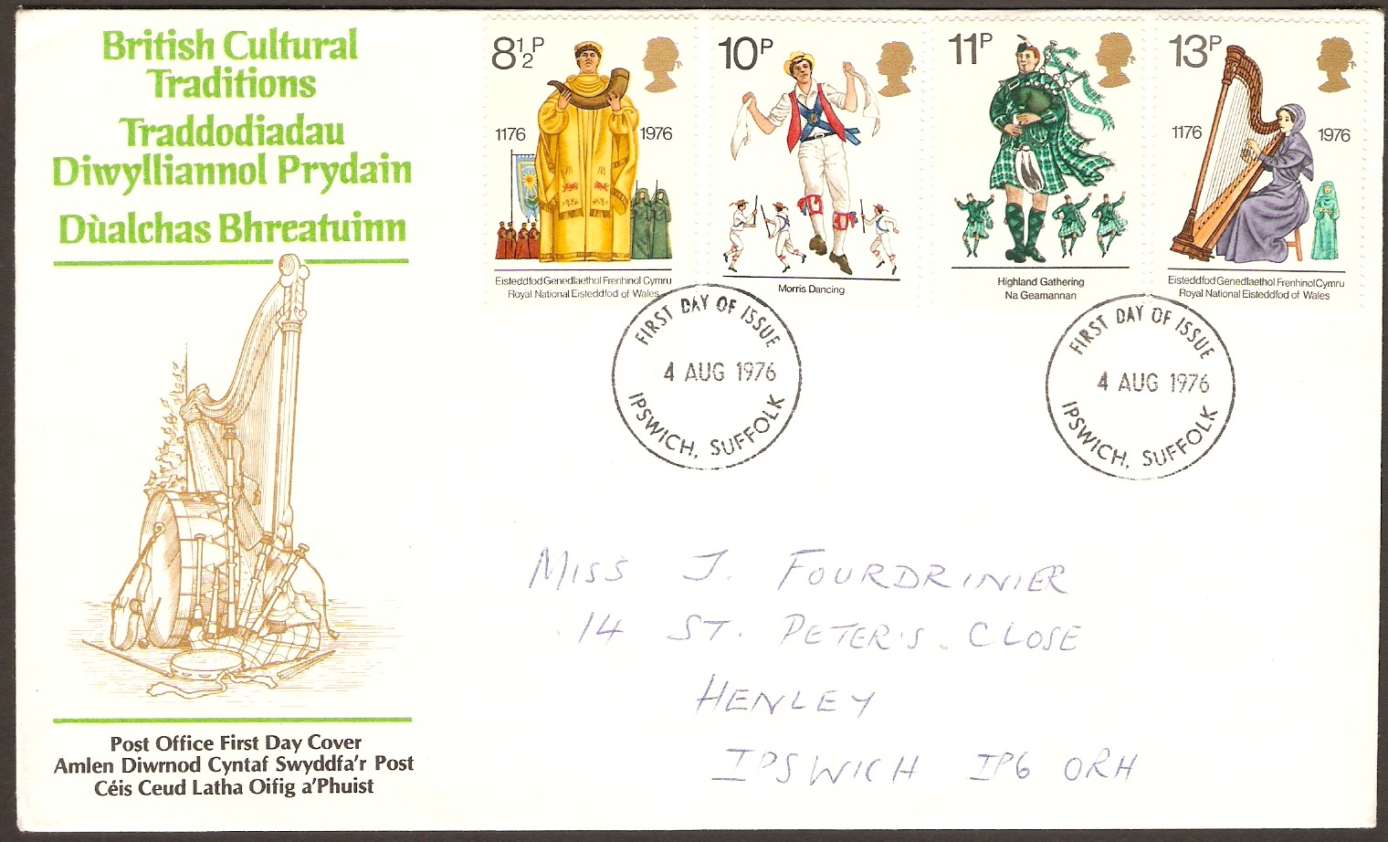 Great Britain 1976 Cultural Traditions FDC. SG1010-SG1013.