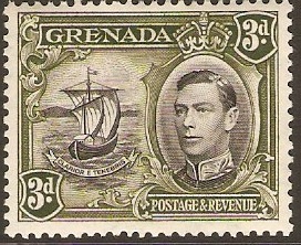Grenada 1938 3d Black and olive-green. SG158a.